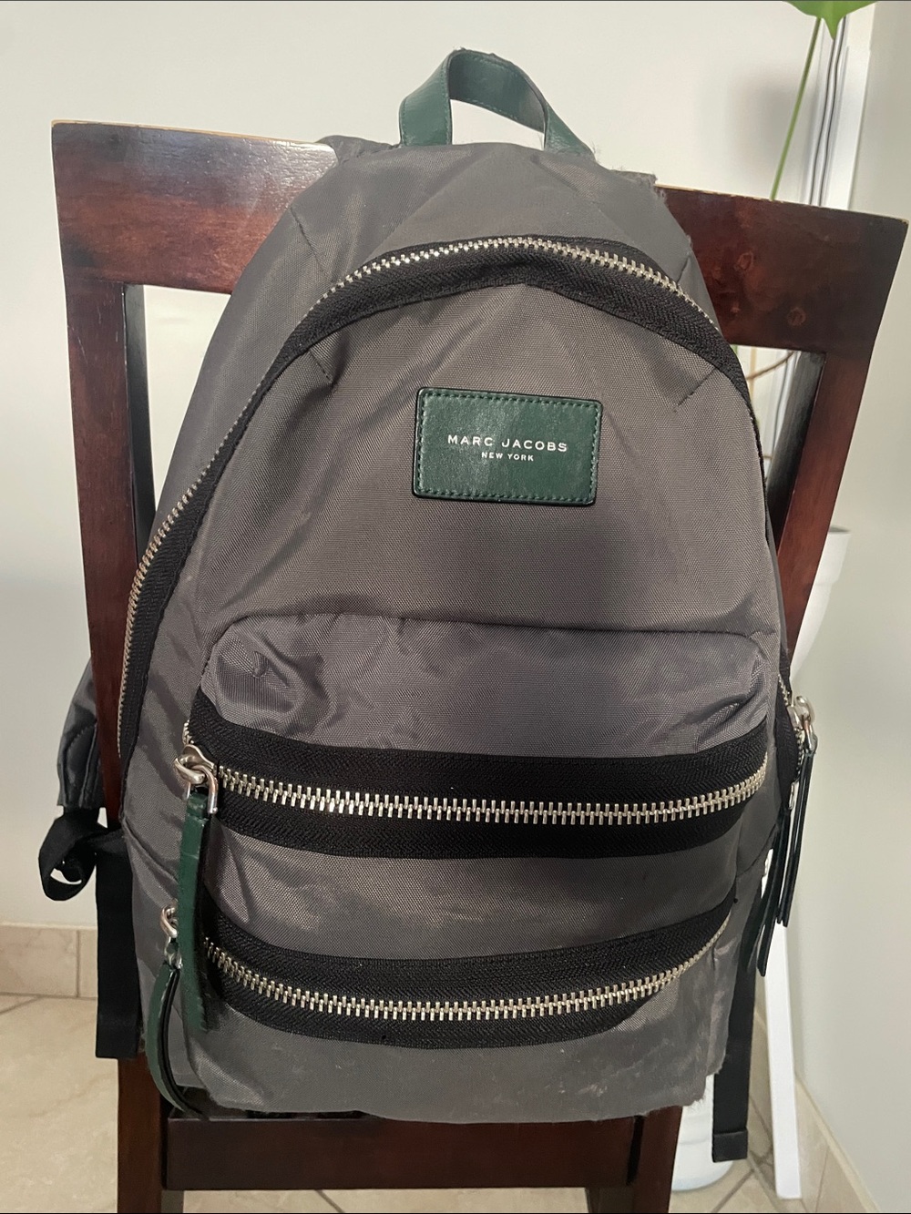 Marc Jacobs Gray Backpack with Green Accents
